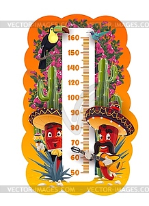 Kids height chat with mexican mariachi peppers - vector image