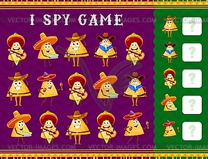 Funny mexican nachos chips characters, I spy game - vector clipart / vector image