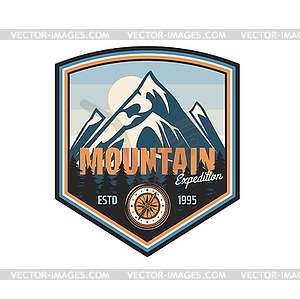 Mountain expedition icon, camp, outdoor adventure - vector image