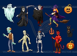 Cartoon spooky Halloween character personages - vector image