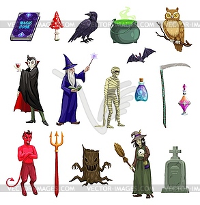 Жуткие персонажи Хэллоуина и персонажи ужасов - векторный клипарт EPS
