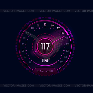 Modern car futuristic speedometer gauge neon dial - vector clipart