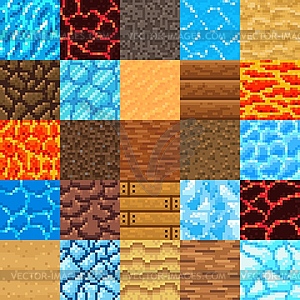Ретро 8-битная пиксельная графика игровые шаблоны поверхностных блоков - векторный графический клипарт
