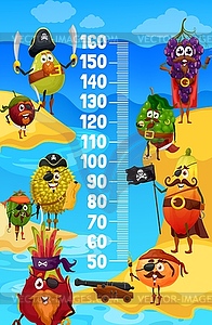 Kids height chart, cartoon fruit pirates, corsairs - vector image