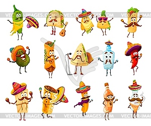 Mexican cartoon funny tex mex food characters - vector clipart