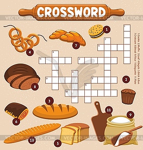 Desserts, flour and bakery crossword worksheet - vector image