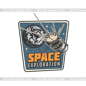 Space exploration vintage icon or square badge - vector image