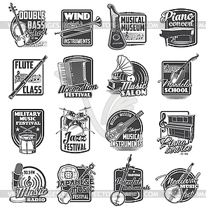 Music instrument, microphone, gramophone icons - vector clip art