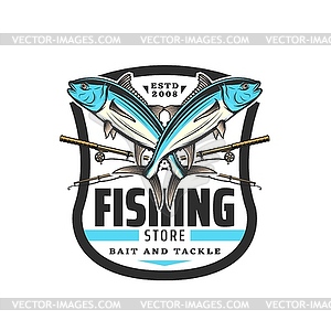 Fishing store icon, crossed fish, fisherman rods - vector clipart / vector image