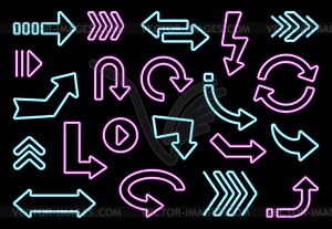 Glowing neon sign, blue arrow and violet pointer - vector clip art