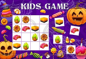 Sudoku kids game with Halloween sweets and candies - vector clipart