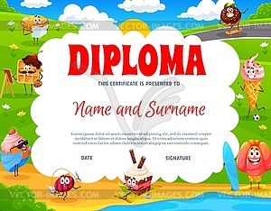 Kids diploma with cartoon sweets characters - vector clipart