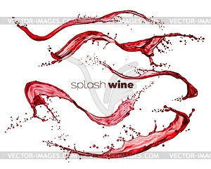 Red wine or juice wave splash, flow with drops - vector image