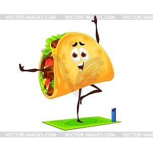 Cartoon mexican tacos character on yoga fitness - vector clipart / vector image