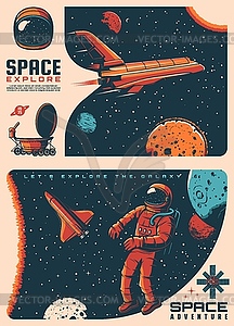 Astronaut and spaceship in outerspace - vector clipart