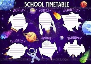 Timetable schedule cartoon space comets, asteroids - vector clipart