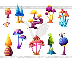 Fairy fantasy cartoon mushrooms magic fungi - vector image