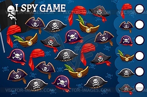 I spy game pirate tricorn, cocked hats and bandana - vector image