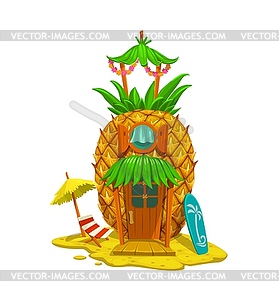 Cartoon fairytale pineapple house building - color vector clipart