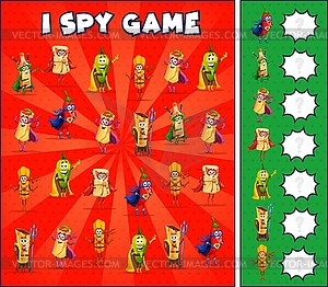 I spy game superhero cartoon tex mex characters - vector clip art