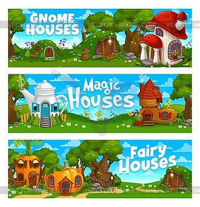 Cartoon game landscape level, gnome dwarf houses - vector clipart / vector image