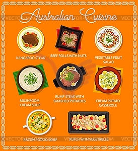 Australian cuisine restaurant menu with bbq meat - vector image