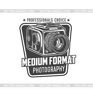 Vintage medium format camera, photography studio - vector clip art