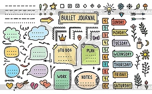 Bullet journal diary doodle elements and stickers - vector image