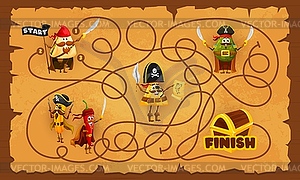 Labyrinth maze with cartoon mexican food pirates - vector EPS clipart
