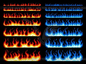 Pixel art fire, game animation blue and red flames - vector image