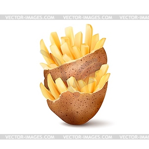 Roasted french fries and whole potato, fast food - vector clipart