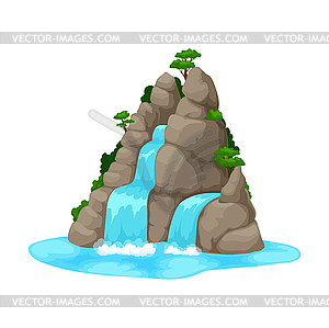Cartoon waterfall or water cascade fall of rock - vector image