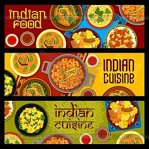 Indian cuisine restaurant meals horizontal banners - vector clipart