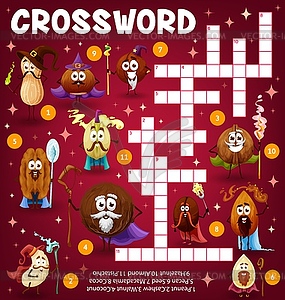 Crossword education quiz worksheet, cartoon nuts - vector clipart