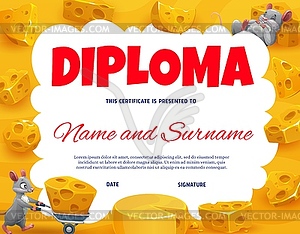 Kids diploma, maasdam, emmental cheese and mouse - vector clipart