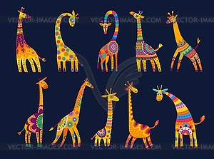 Cartoon african giraffes, animal characters - vector clip art