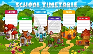 Timetable schedule with cartoon fairy elf houses - vector clipart