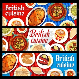 Баннеры британской кухни с блюдами английской кухни - векторный клипарт