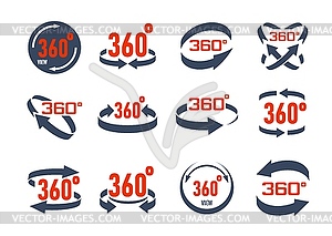 360 degrees virtual camera rotate icon set - vector image