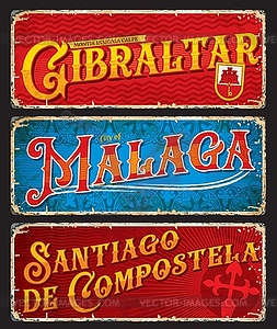 Gibraltar, Malaga, Santiago de compostela plates - vector clipart