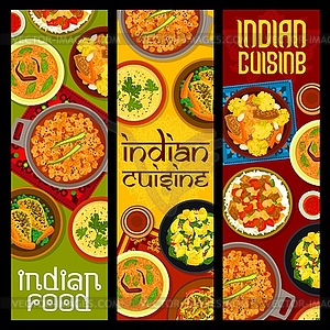 Indian cuisine meals and dishes banners - vector image