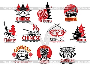 Ресторан китайской кухни icon лапша, пельмени - изображение в векторном формате