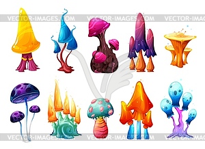 Magic fairy cartoon mushrooms, toadstools set - vector EPS clipart