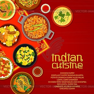 Indian cuisine dishes menu cover template - vector image