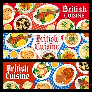Блюда британской кухни в ресторане баннеры - стоковый клипарт