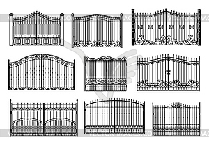 Железные ворота и въездная металлическая ограда стальные барьеры - клипарт в векторном виде