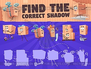 Find correct shadow of cartoon package boxes - vector clipart