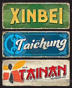 Xinbei, Taichung, Tainan chinese travel plates - vector clipart / vector image