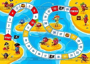 Step board game, cartoon berry pirates on island - vector image