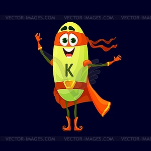 Cartoon potassium kalium superhero character - vector image